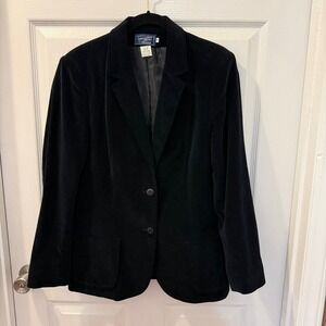 Vtg Women's Size 14 Black Velvet Blazer Jacket 100% Cotton Haberdashery Personal